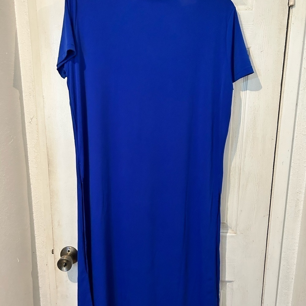 NWOT LBISSE Royal Blue Knit Long Top with 22”Slits on Sides - Picture 2 of 5